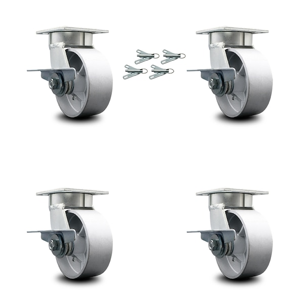 Service Caster 5 Inch Kingpinless Semi Steel Wheel Swivel Caster Set with Brake and Swivel Lock SCC-KP30S520-SSR-SLB-BSL-4 - main